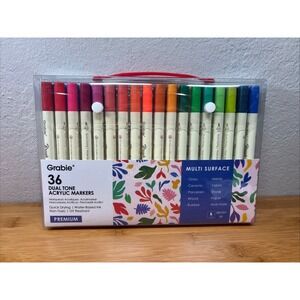 Grabie 72 Colors Acrylic Paint Markers, 36 Pack Dual Tip Soft Brush